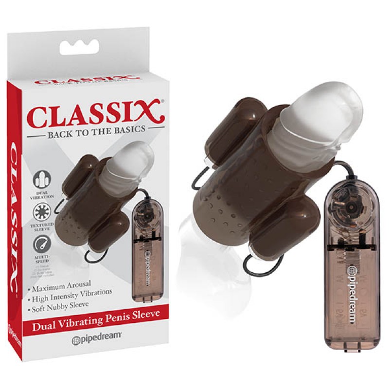 Classix Dual Vibrating Penis Sleeve - Smoke